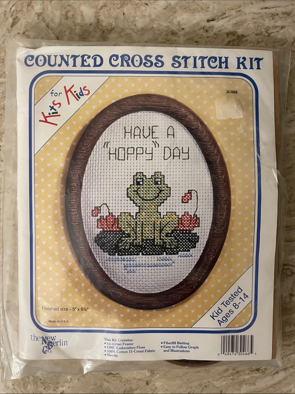 Vintage Cross Stitch Kit - Framed Frog Motif